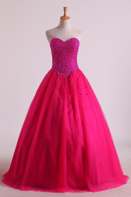 Sweetheart Quinceanera Dresses Floor-Length Tulle Ball Gown Lace Up