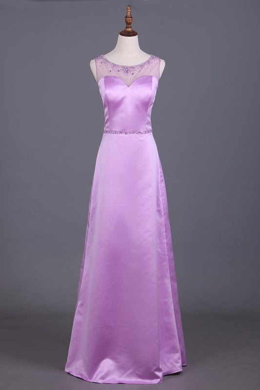 Scoop Bridesmaid Dresses Satin With Beading Sheath Floor Length