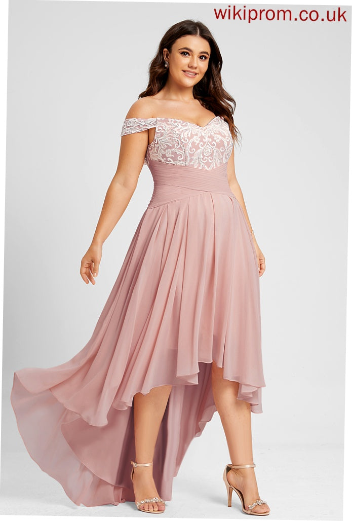 Chiffon Wedding Dresses Off-the-Shoulder Dress Pleated With Lace Asymmetrical A-Line Wedding Anastasia