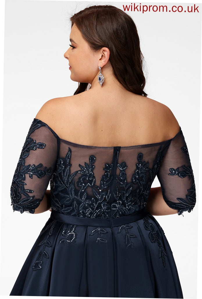 Off-the-Shoulder With Asymmetrical Melinda Sequins Lace A-Line Prom Dresses Satin
