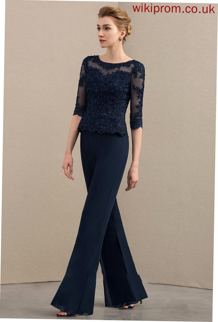 Chiffon Elsa Bride Neck Scoop Mother of the Bride Dresses the Beading Mother Lace Jumpsuit/Pantsuit With Floor-Length Dress of