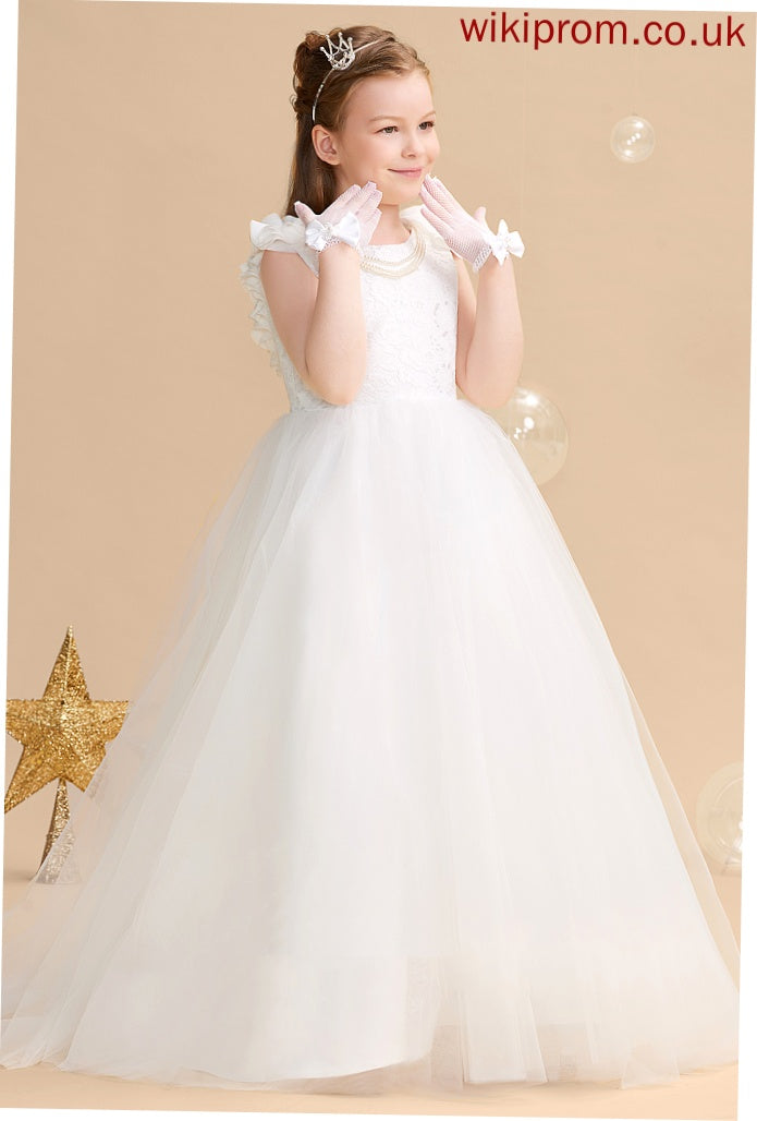 Flower Girl Dresses Train Tulle/Lace Sweep Girl Scoop - Neck Ball-Gown/Princess Flower Flower(s) With Rihanna Dress Sleeveless