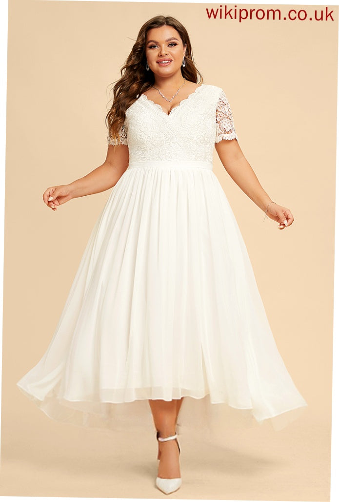 Chiffon Dress Asymmetrical V-neck Wedding Dresses A-Line Wedding Lace Kenley