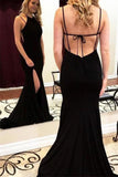 Charming Black Open Back Long Simple Elegant Prom Dresses Party Dresses