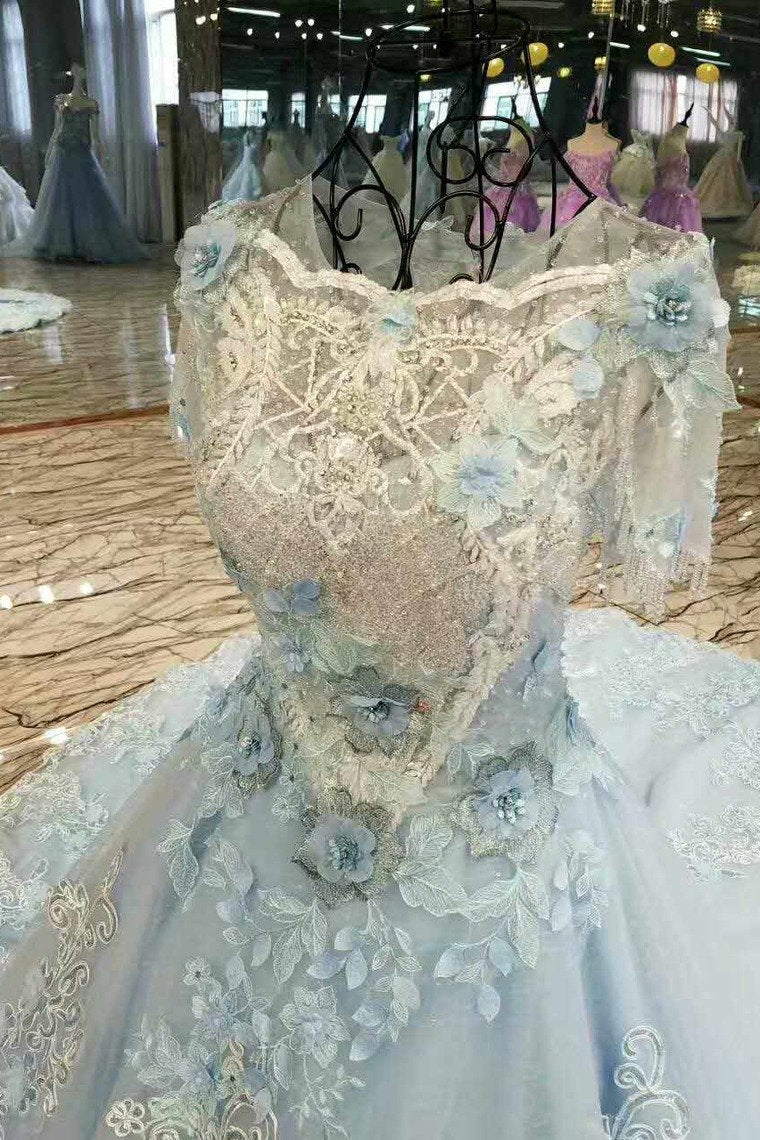Floral Wedding Dresses Lace Up Back Handmade Flowers Luxury