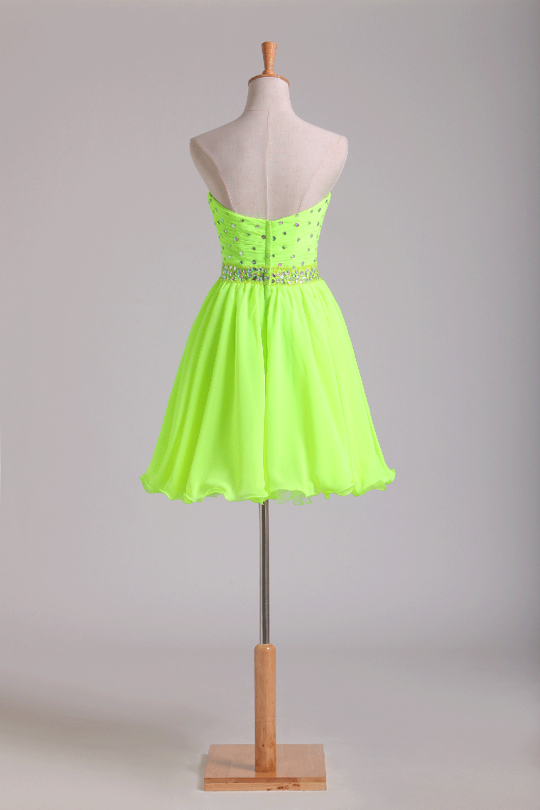 Sweetheart Pleated Bodice Beaded Waistline Homecoming Dress Short Chiffon