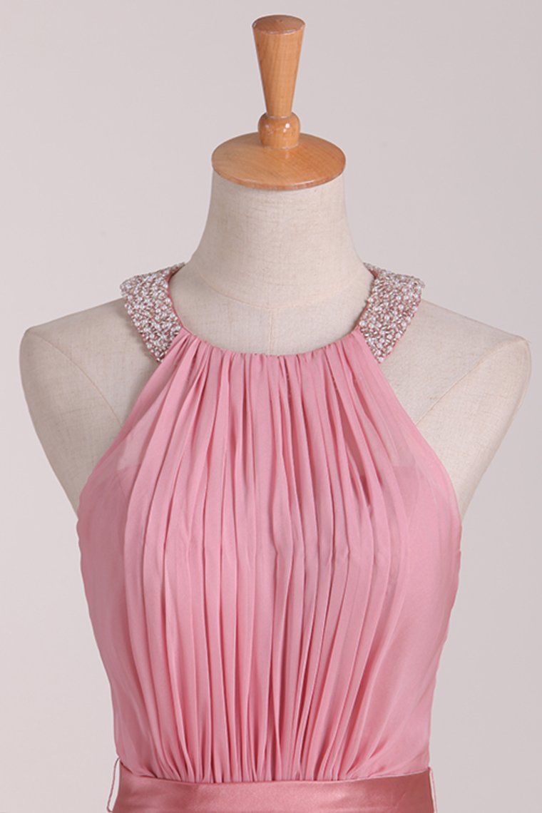 Open Back Bridesmaid Dresses A Line Scoop With Ruffles And Beads