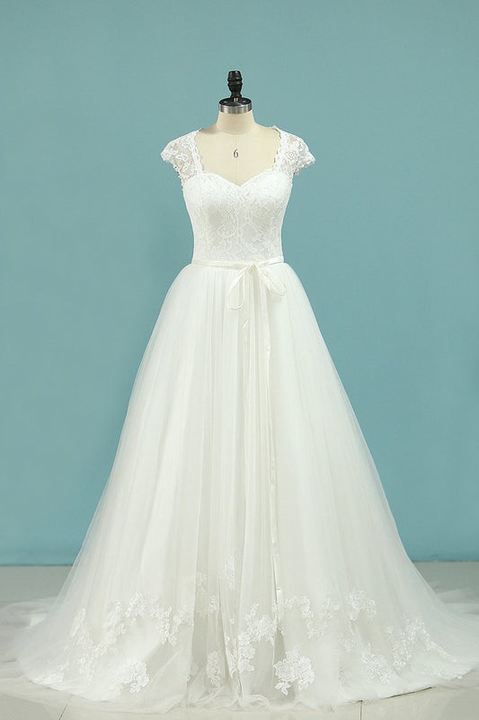 A Line Wedding Dresses Off The Shoulder Tulle With Applique And Sash