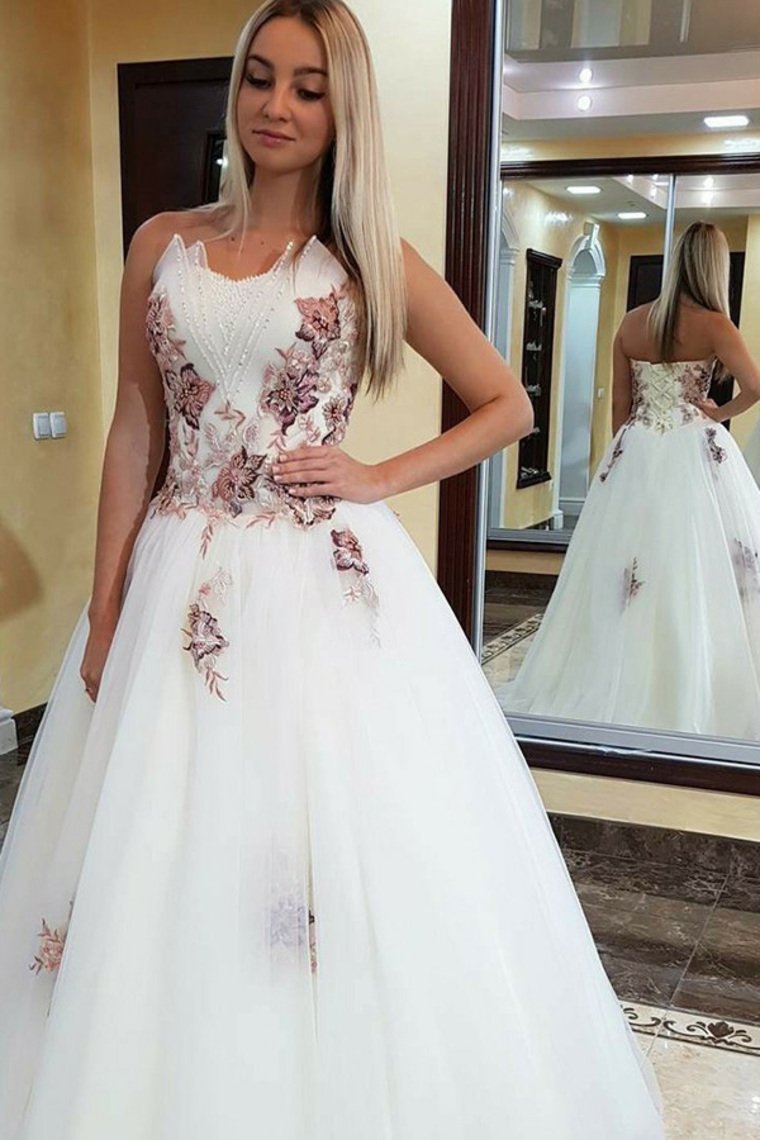 Beautiful Modest Long Ball Gown Long Ivory Elegant Princess Prom Dresses Quinceanera Dresses