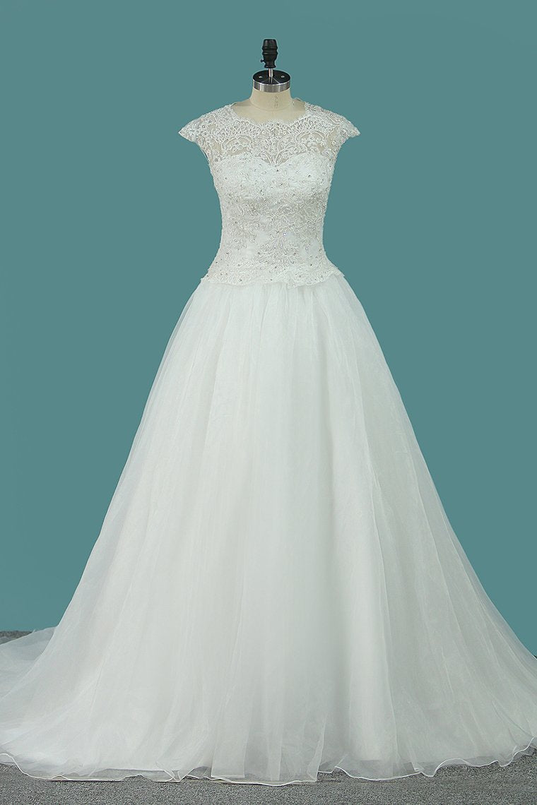 Wedding Dresses Scoop A Line Organza With Applique And Beads