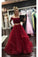 Simple Burgundy Two Piece A Line Prom Dresses with Ruffles
