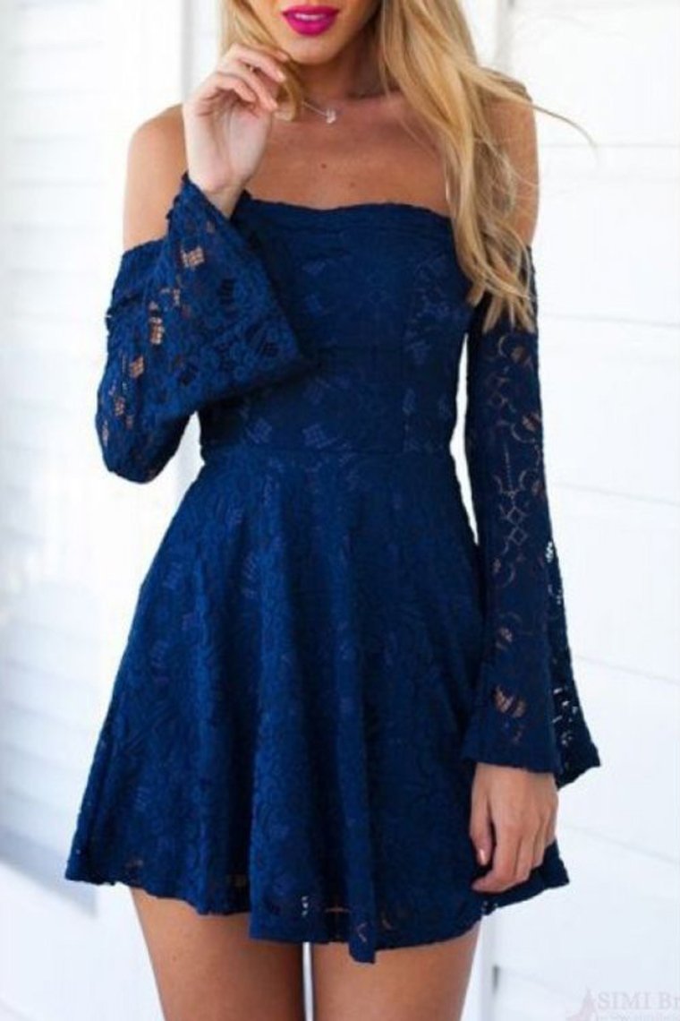 Long Sleeves Cocktail Dresses A Line Lace Zipper Up Short/Mini