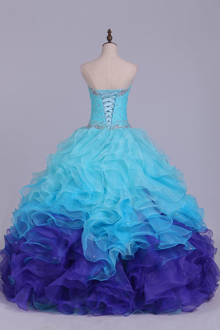 Quinceanera Dresses Ball Gown Sweetheart Floor Length Organza With Beading Sash Ruffles