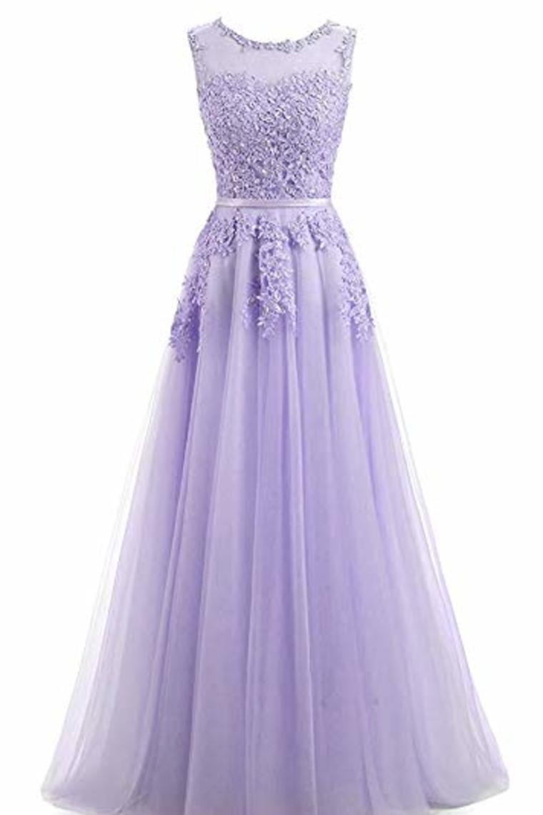 Beautiful A-Line Long Lace Tulle Zipper Evening Dress Ball Gown Bridesmaid Dress