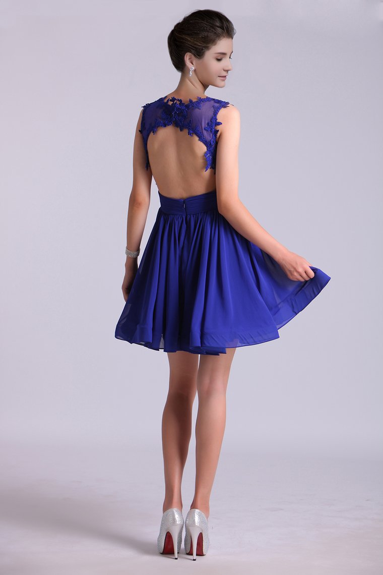 Hot Selling Homecoming Dresses Scoop A-Line Short/Mini Chiffon Dark Royal Blue