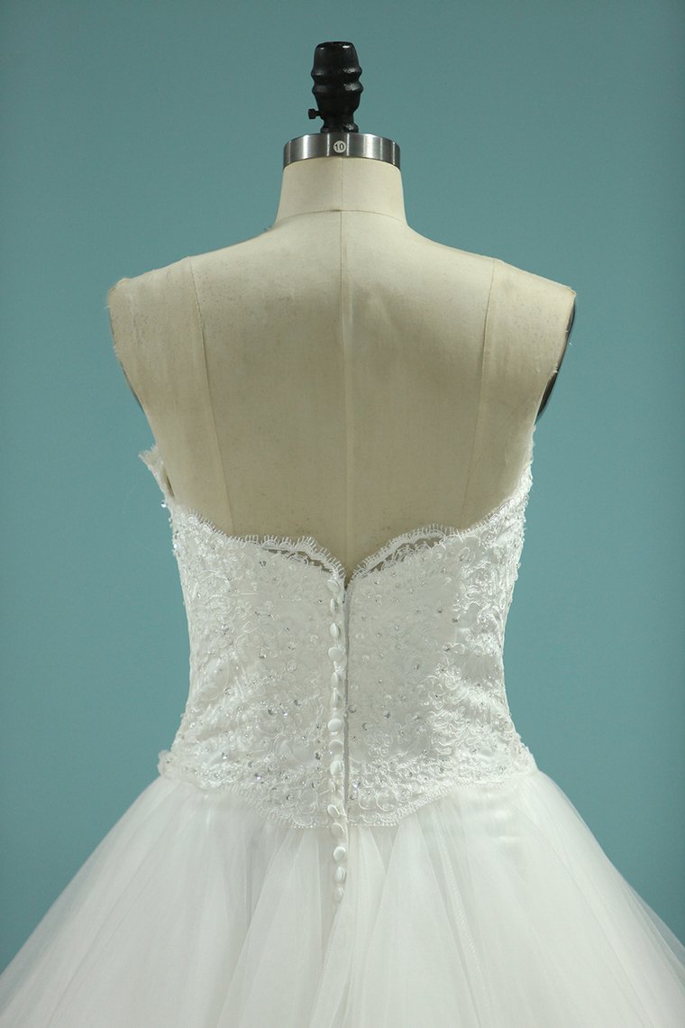 A Line Sweetheart Wedding Dresses With Applique And Beads Tulle