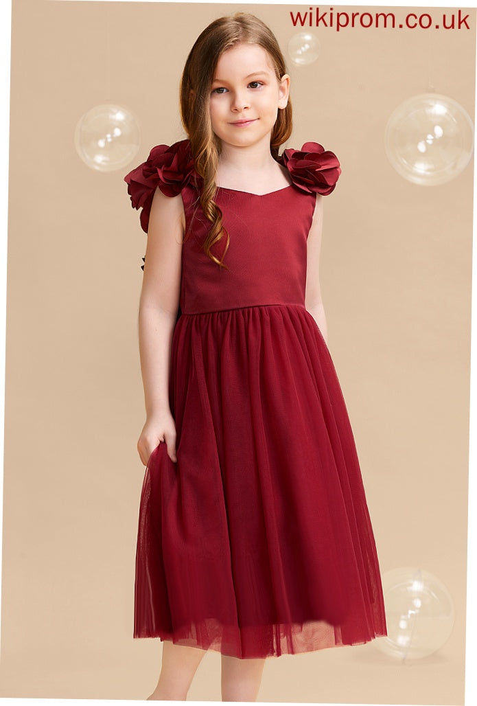 Flower(s)/Bow(s) - A-Line Dress V-neck Shea Tea-length Sleeveless Flower Flower Girl Dresses With Satin/Tulle Girl