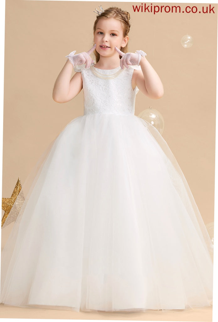 Flower Girl Dresses Train Tulle/Lace Sweep Girl Scoop - Neck Ball-Gown/Princess Flower Flower(s) With Rihanna Dress Sleeveless
