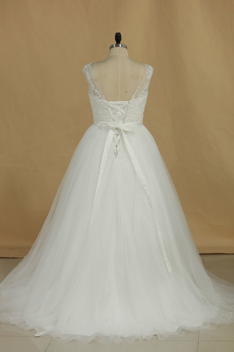 A Line Wedding Dresses Scoop With Applique And Sash Organza