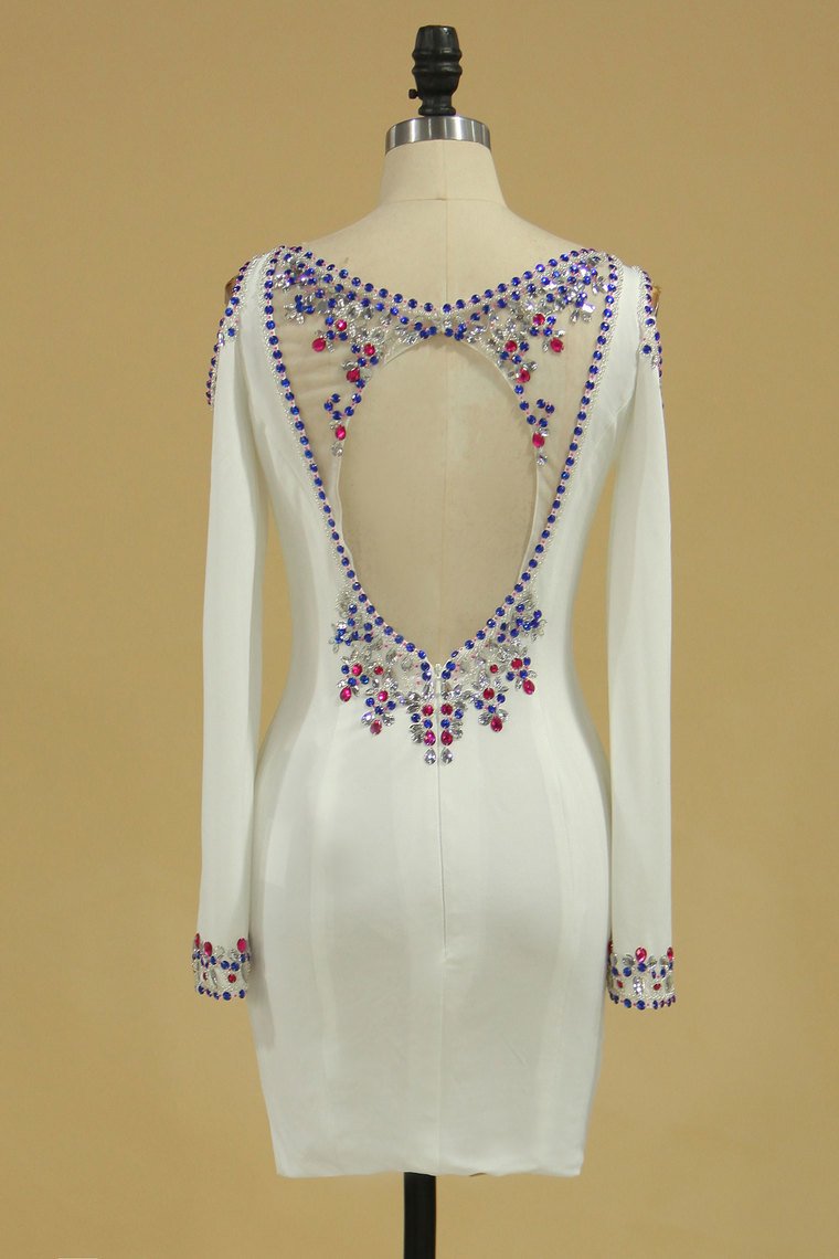 Long Sleeves Scoop Sheath With Beading Cocktail Dresses