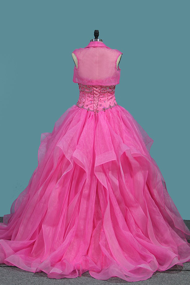 Organza Sweetheart Ball Gown Quinceanera Dresses With Beading