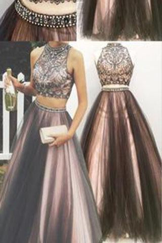 Two pieces A line Beaded 2024 Tulle prom dress dresses for prom Long prom dress 16156