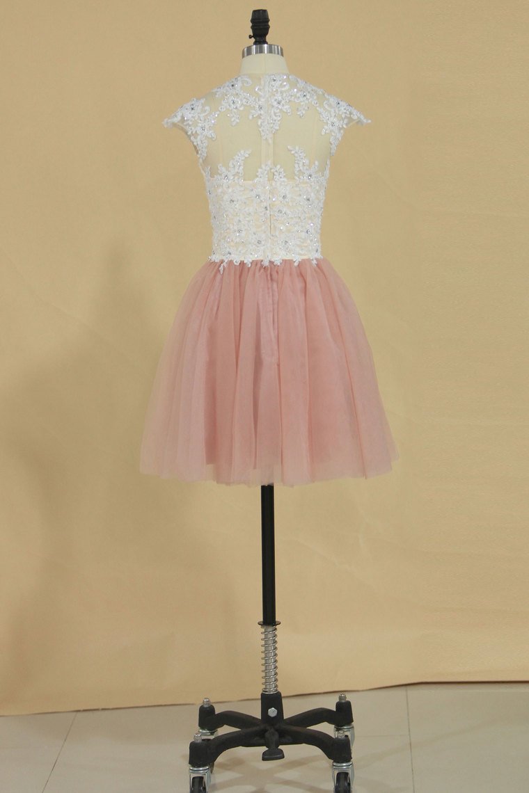 Tulle High Neck With Applique Homecoming Dresses A Line