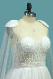 Sweetheart Wedding Dresses A Line Tulle With Beads Sweep Train