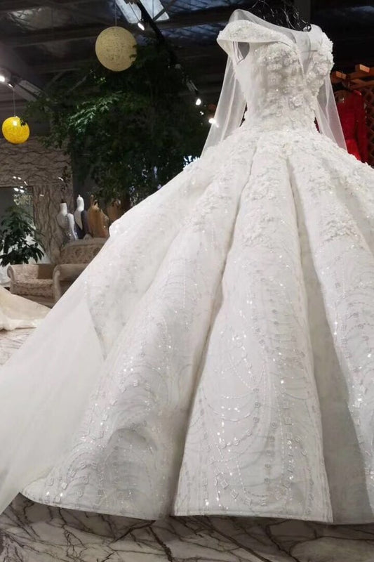 Ball Gown Wedding Dresses Royal Train Bateau Top Quality Lace