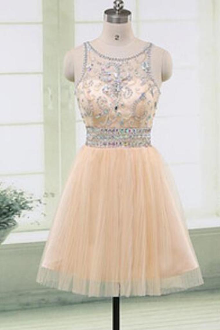 New Arrival Scoop Neck A Line Tulle Homecoming Dresses Zipper Up