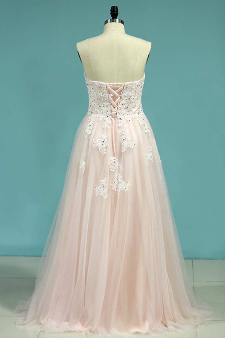 Tulle Prom Dresses Sweetheart With Applique And Beads Lace Up