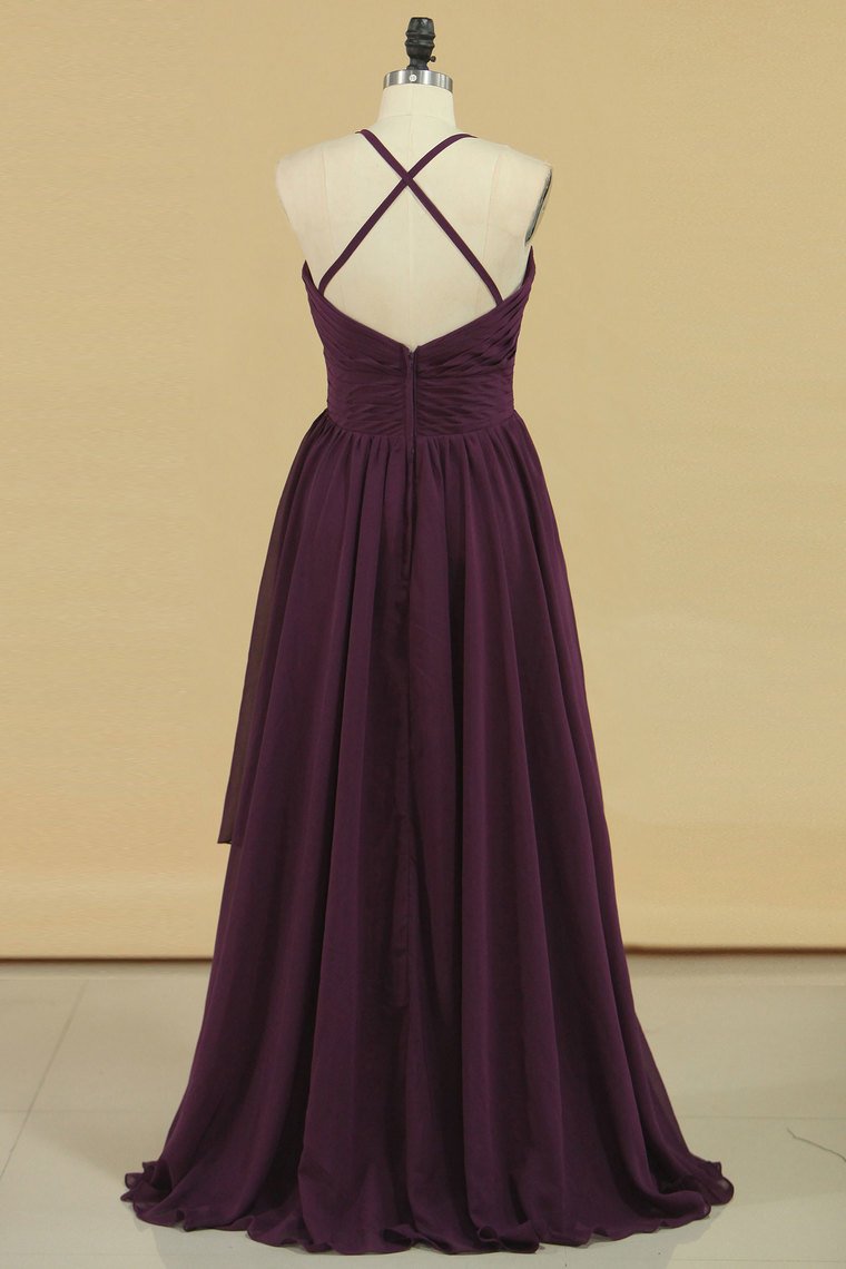 Open Back Spaghetti Straps A Line Bridesmaid Dresses Chiffon