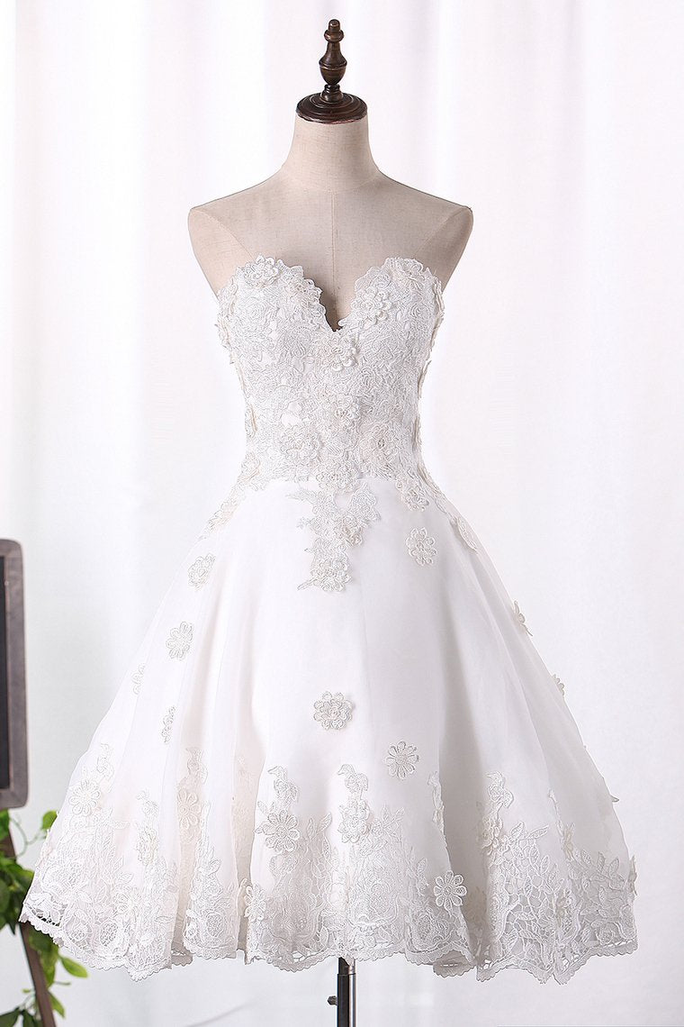 2024 A Line Organza Wedding Dresses Sweetheart With Handmade Flowers