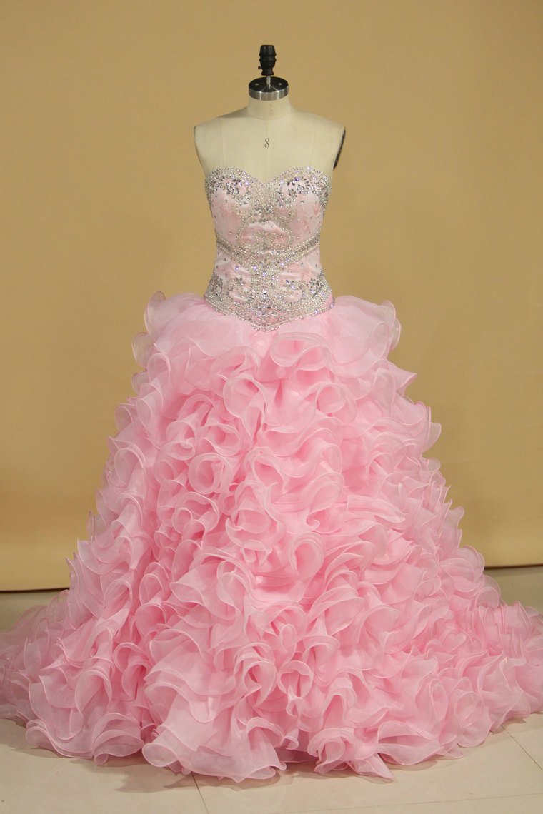 Sweetheart With Beads And Applique Quinceanera Dresses Organza Court Train Detachable