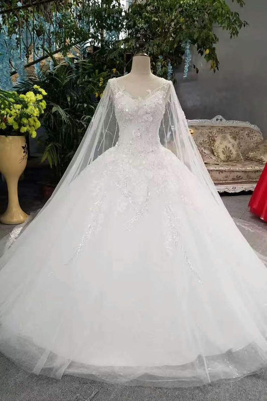 Floor Length Wedding Dresses Lace Up With Beads And Appliques Ball Gown High Quality Low Price