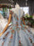Ball Gown Blue Cap Sleeve Long Prom Dresses Lace up Beads Quinceanera Dresses P1088