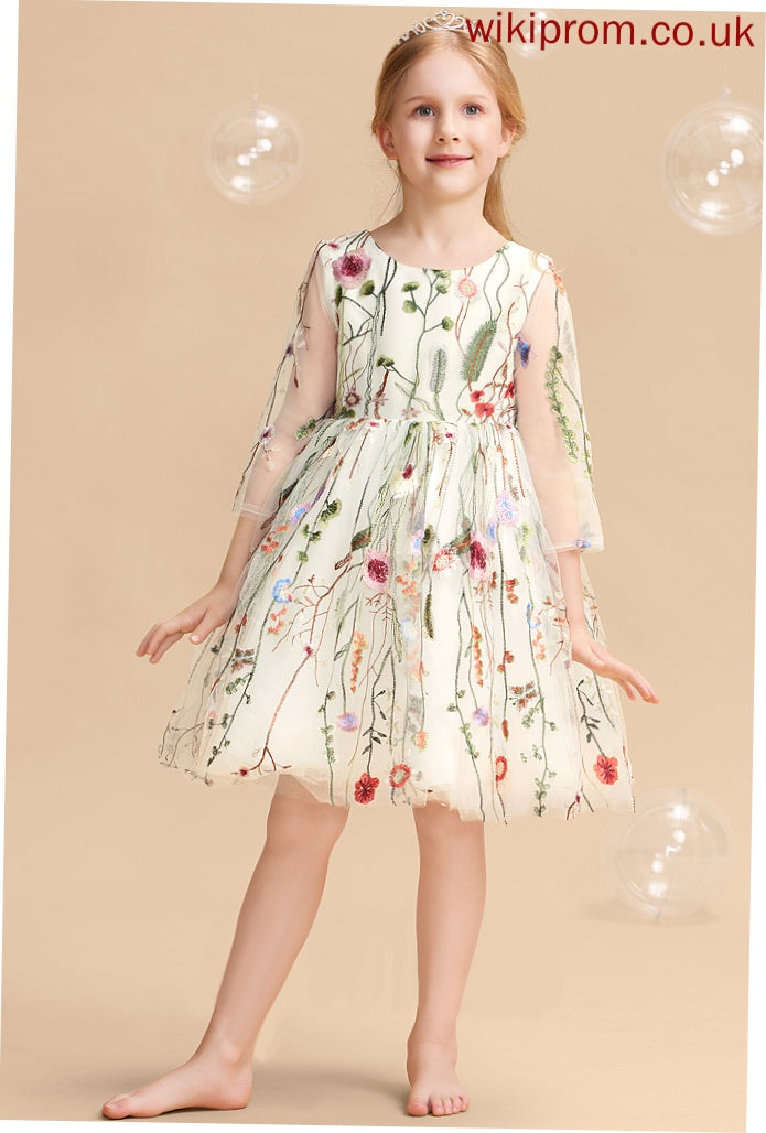 Flower Neck Lace Long Knee-length Sleeves Marlee Flower Girl Dresses Ball-Gown/Princess Scoop - Girl Dress