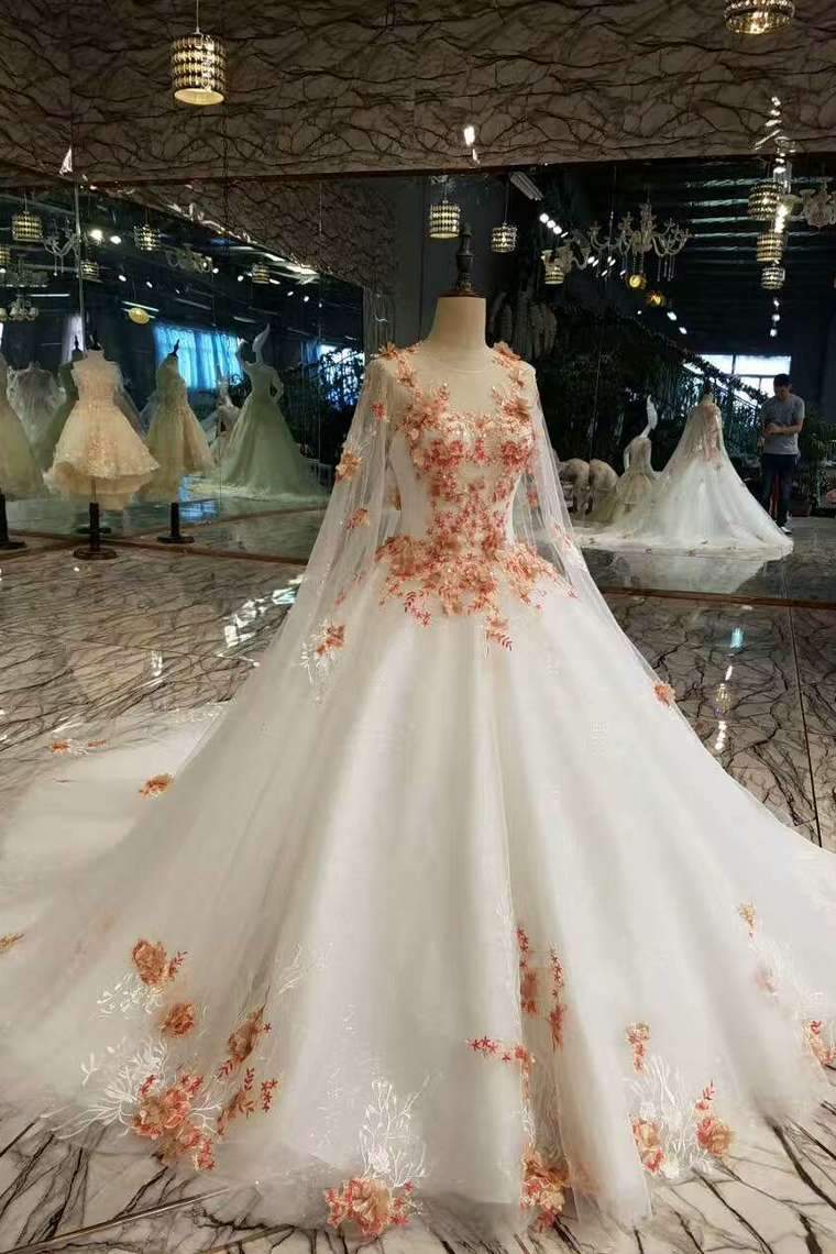 Elegant Scoop Neck Wedding Dresses Tulle A-Line Lace Up With Shoulder Veil