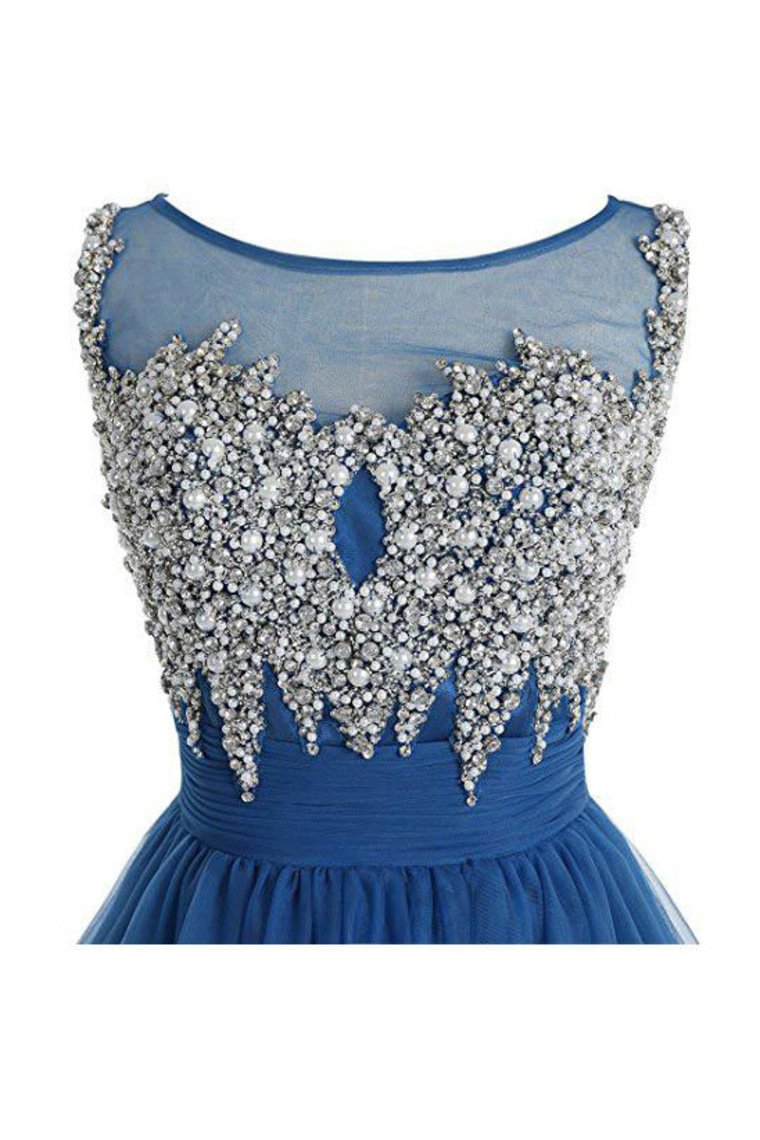 Tulle Scoop Beaded Bodice Homecoming Dresses A Line Short/Mini