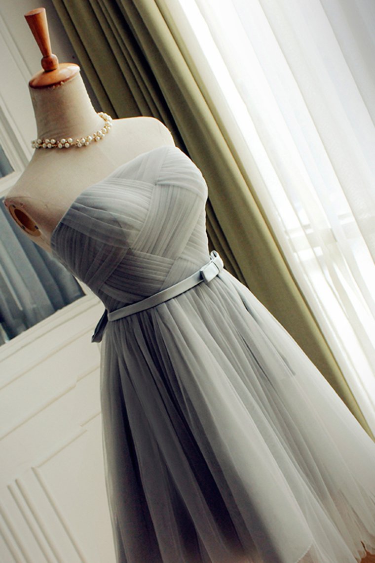 Tulle Bridesmaid Dresses Strapless Ruched Bodice With Sash A Line