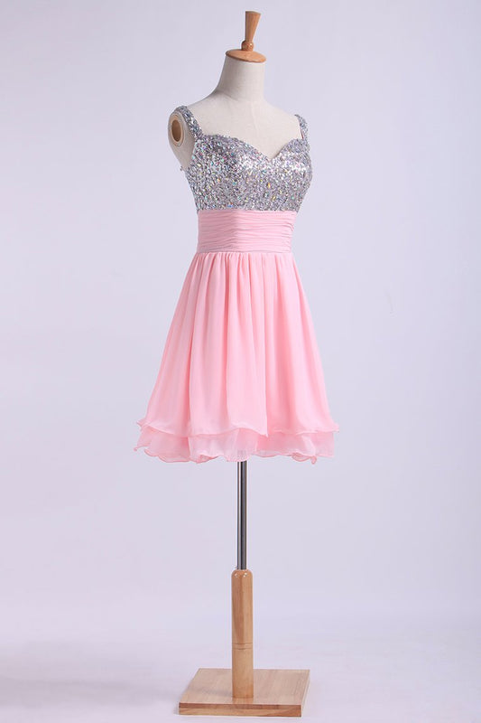 Homecoming Dresses Straps Chiffon Short With Beading