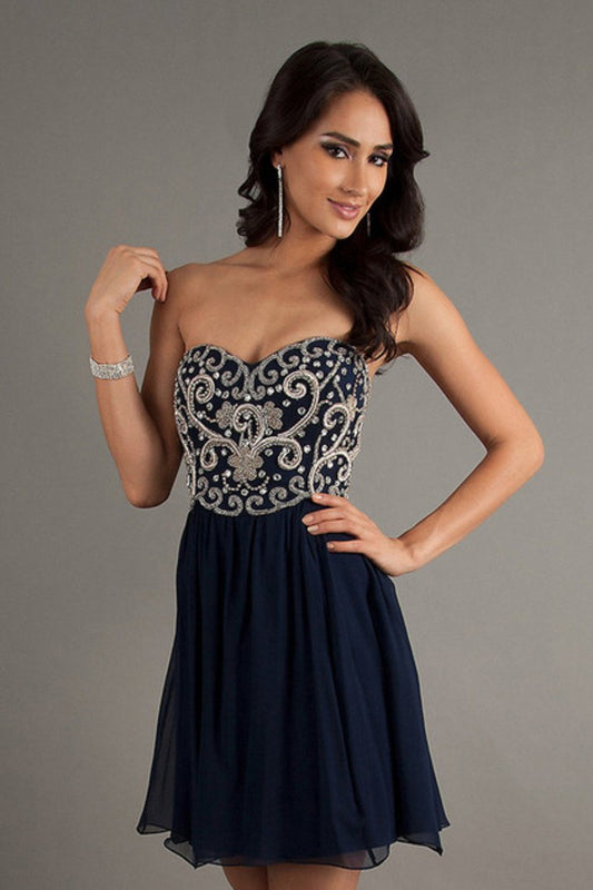 Homecoming Dresses A Line Short/Mini Sweetheart Chiffon With Beads&Sequins