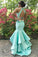 Elegant 2 Pieces Sheath Mermaid Mint Open Back Long Prom Dresses