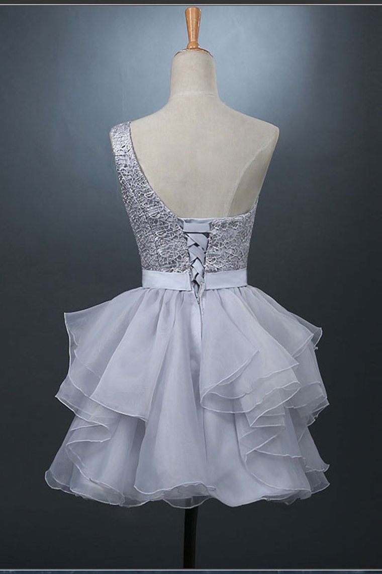 2024 A Line Homecoming Dresses One Shoulder With Sash Organza & Lace