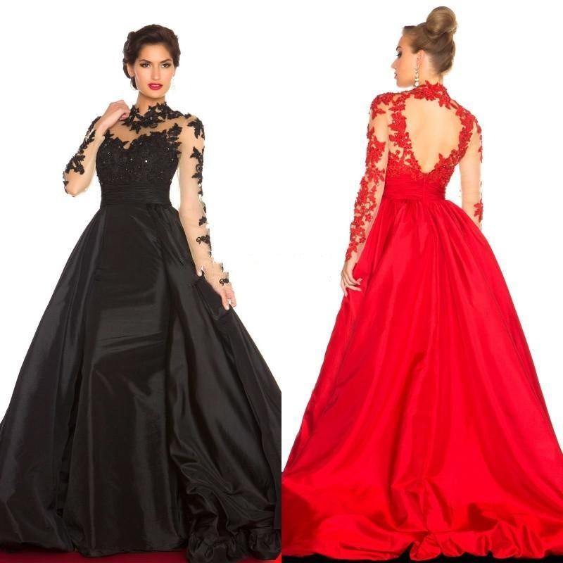 New Arrival Elegant Taffeta Applique Long Sleeve Empire Prom Gowns Evening Dresses WK857