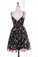 A-Line Spaghetti Straps Short Black V Neck Lace Homecoming Dress Short Prom Dress H1016