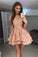 A Line Above Knee Straps Lace Homecoming Dresses with Scoop Short Prom Dresses WK838
