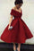 A Line Burgundy Off the Shoulder Short Prom Dresses V Neck Homecoming Dresses WK603