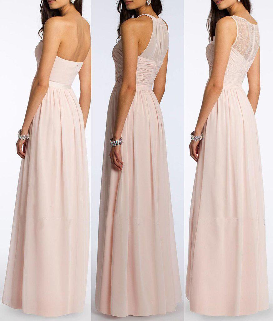 A Line Chiffon Blush Pink Formal Floor Length Cheap Bridesmaid Dresses Prom Dresses WK836