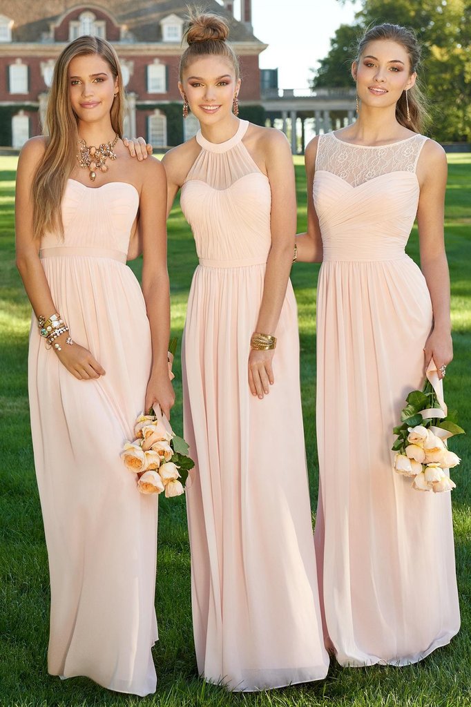 A Line Chiffon Blush Pink Formal Floor Length Cheap Bridesmaid Dresses Prom Dresses WK836